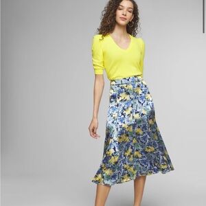 NWT White House Black Market Silk Burnout Midi Skirt Michelle Bo Midnit